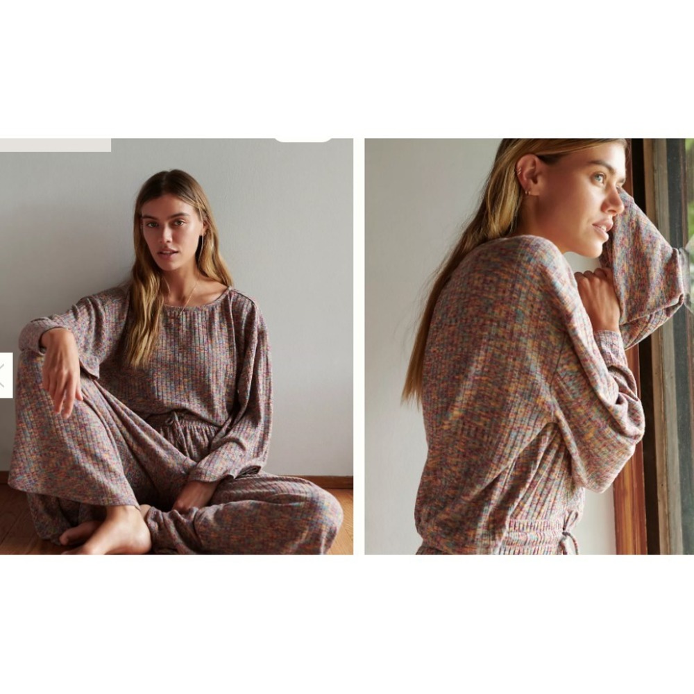 Anthropologie Daily Practice Open Back Flouncy Pullover Top Ribbed Space Dyed XS